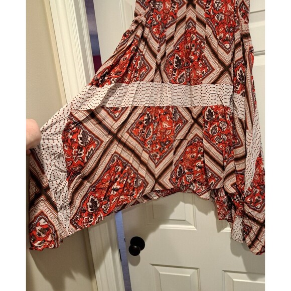 Free People Paradise Printed High-Low Maxi Boho Skirt Pimento Combo Red Size 10 - Picture 3 of 12